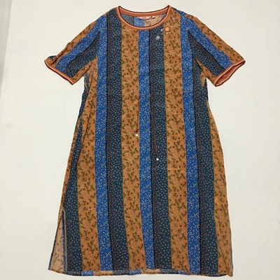 91桑蚕丝真丝 柔滑垂感印花圆领短袖收腰抽绳连衣裙 休闲百搭气质