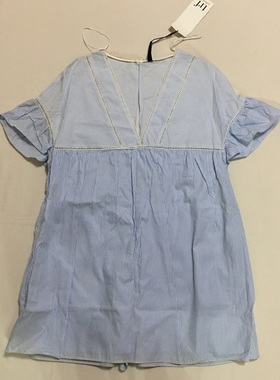 源279元 快时尚品牌百分百纯棉清新蓝色条纹宽松休闲连衣裙裤