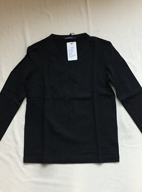 95棉含量 黑色V领长袖棉质T恤 简约基础款百搭休闲