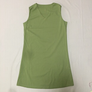 微瑕 连衣裙 样衣无标 清新复古绿色V领无袖