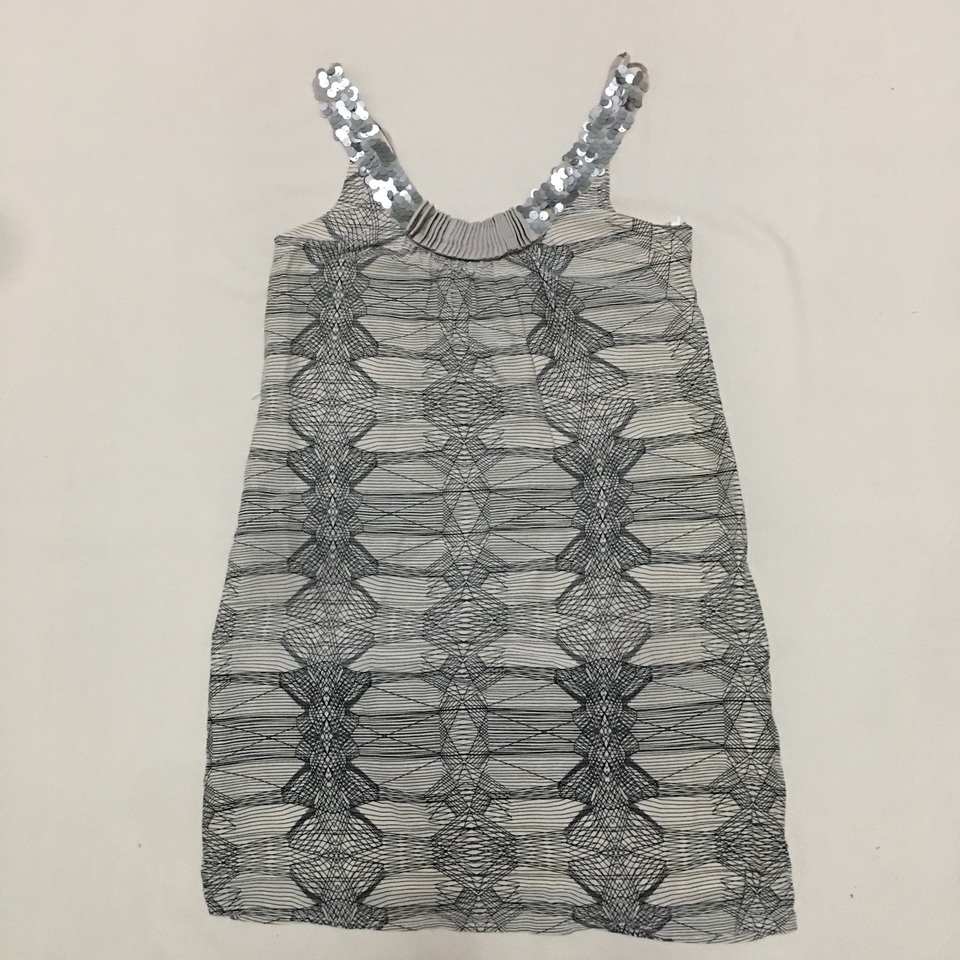 外贸原单 百分百桑蚕丝真丝气质印花吊带连衣裙 亮片装饰 小码