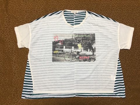 外贸原单 日单雪纺混搭宽松蝙蝠短袖T恤 凉爽清新减龄