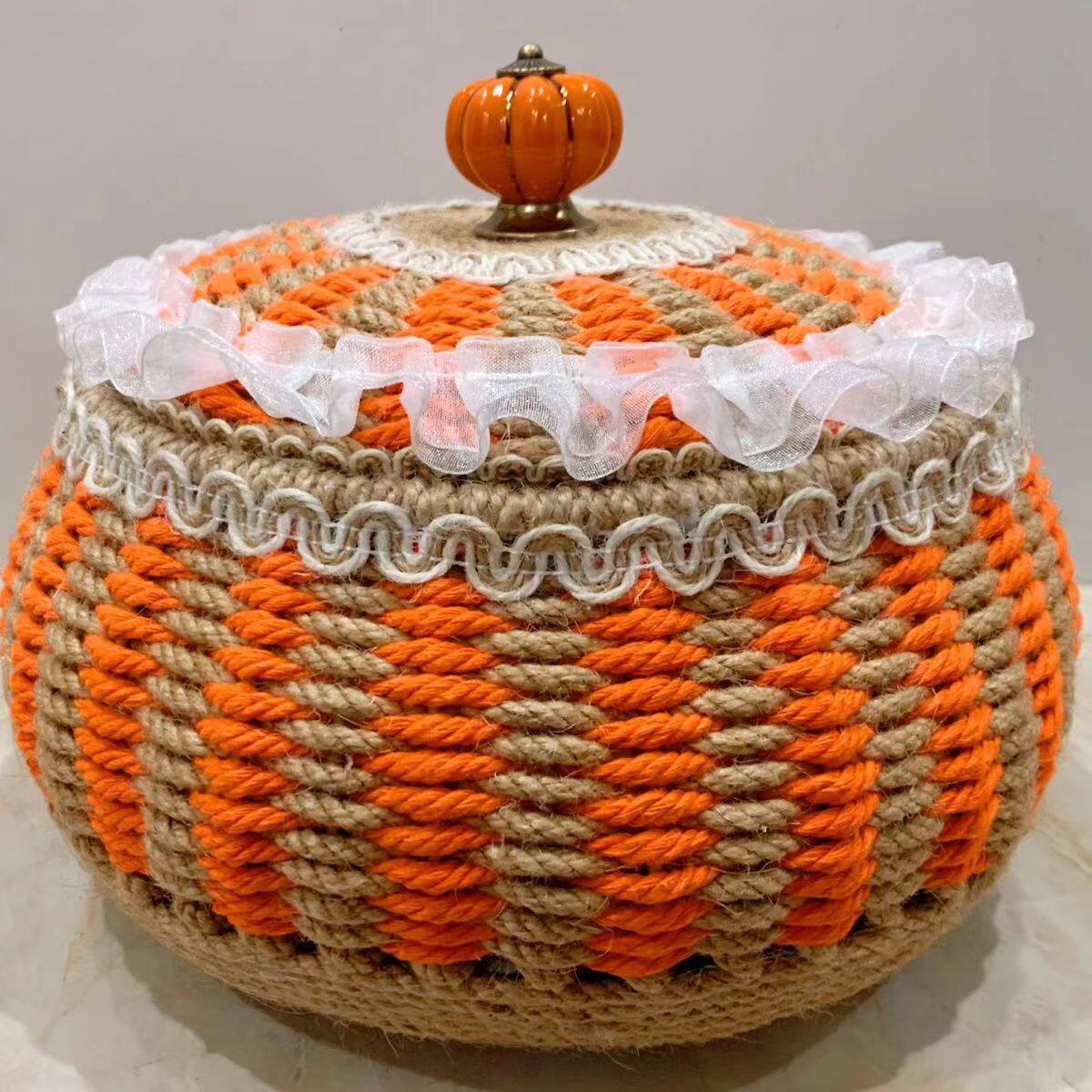 麻绳手工收纳盒带盖成品大号杂物饰品储物盒南瓜桌面编织收纳篮筐,收纳整理,桌面收纳盒,淘宝优惠券,粉丝福利购,淘宝优惠卷