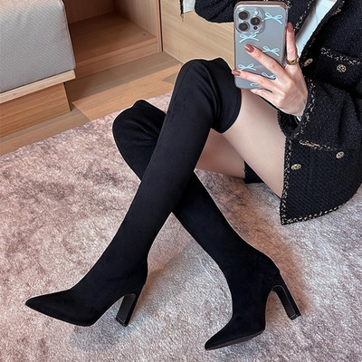 胖mm粗腿高跟过膝长筒靴女大筒围
