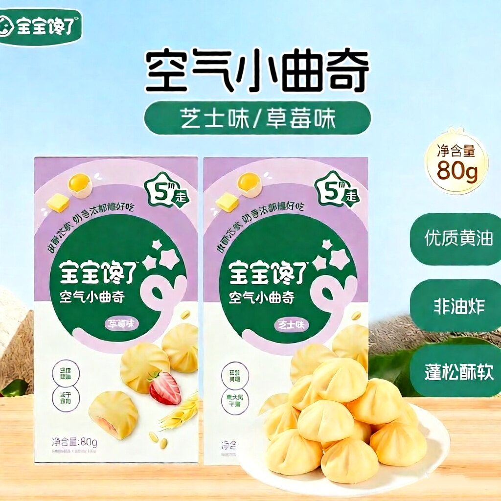 宝宝馋了空气小曲奇儿童零食添加高钙软芯草莓/芝士营养饼干曲奇