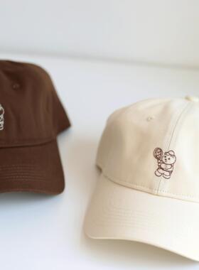 Ours Orso原创网球小熊刺绣鸭舌帽 软顶帆布棉遮阳防晒棒球帽百搭