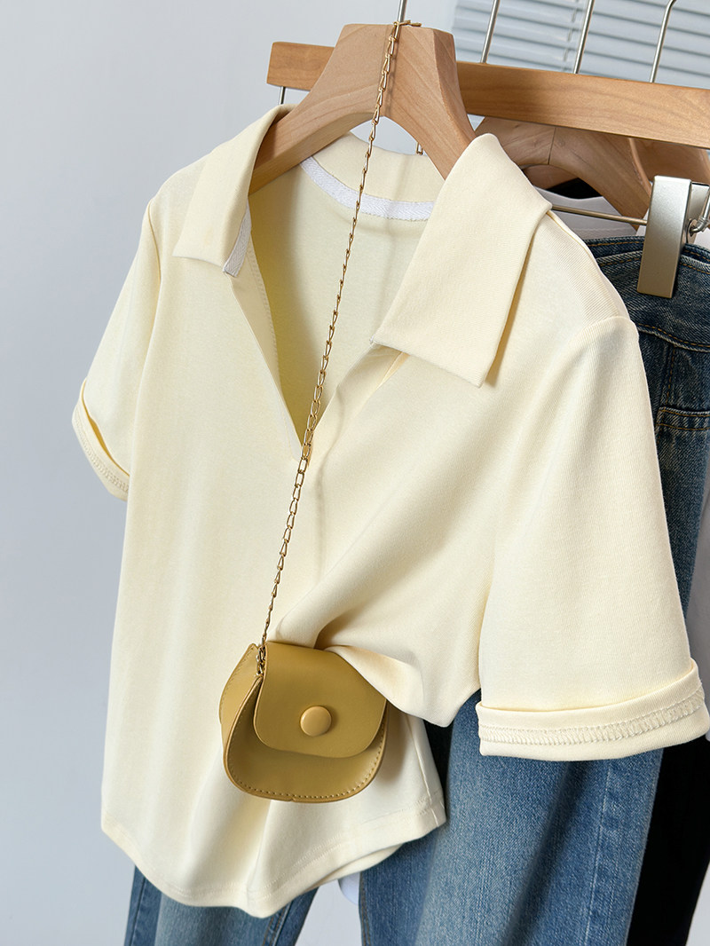 플러스 사이즈 여성 여름 지방 MM 세련되고 다재다능한 슬리밍 옷깃 반팔 티셔츠 여성 매력 티셔츠 탑 트렌디