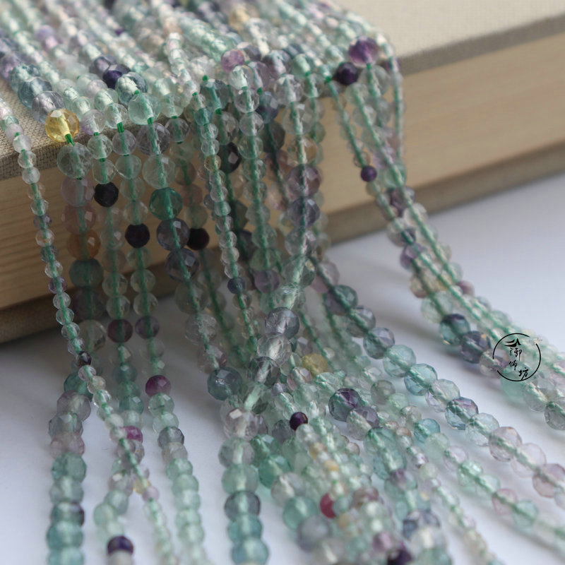 天然绿萤石切面小圆珠手链材料