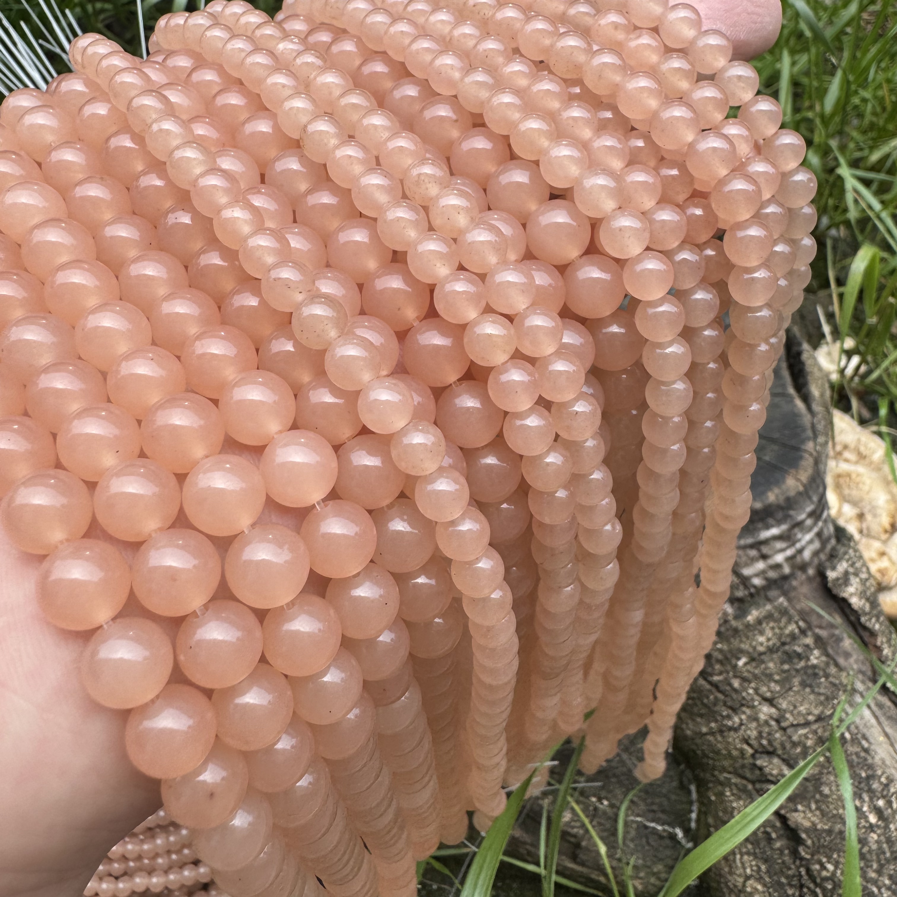 和田色藕粉散珠粉色白玉石珠子