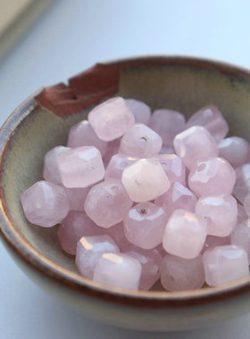 天然粉晶切面方糖形手串隔珠手工diy耳饰文玩水晶散珠超可爱材料