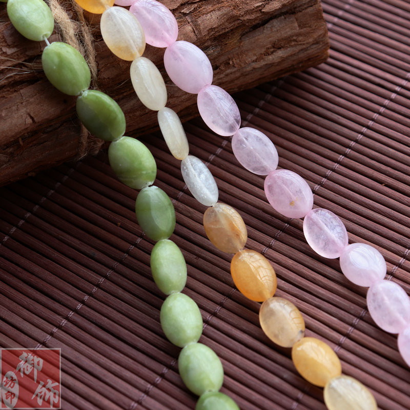 10*14mm天然椭圆形橄榄玉 戈壁玉 粉晶蛋形散珠 DIY饰品配件材料