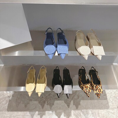 【顶版】2025夏季豹纹方扣圆扣尖头平底凉鞋女细跟后空包头高跟鞋