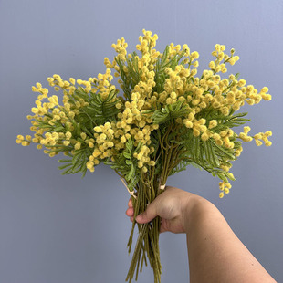 仿真金合欢刺球花 植绒花毛球球花 花瓶装饰桌面摆放仿真合欢