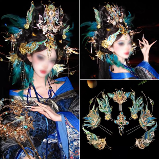 汉服头饰凤凰精卫神女羽毛发饰古风发冠发簪发钗配饰重工公主发饰