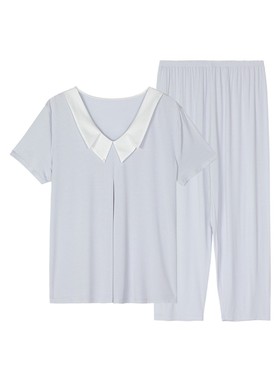安莉芳春夏女士竹纤维短袖家居服套装撞色小翻领舒适睡衣EL00733