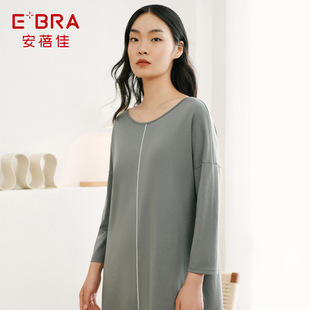 安蓓佳E-BRA纯棉宽松七分袖圆领睡裙韩版甜美睡衣女可外穿KL00098