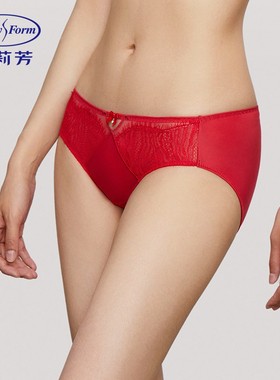 安莉芳红色蕾丝拼接低腰三角裤丝滑包臀抗菌裆里女士内裤E200708
