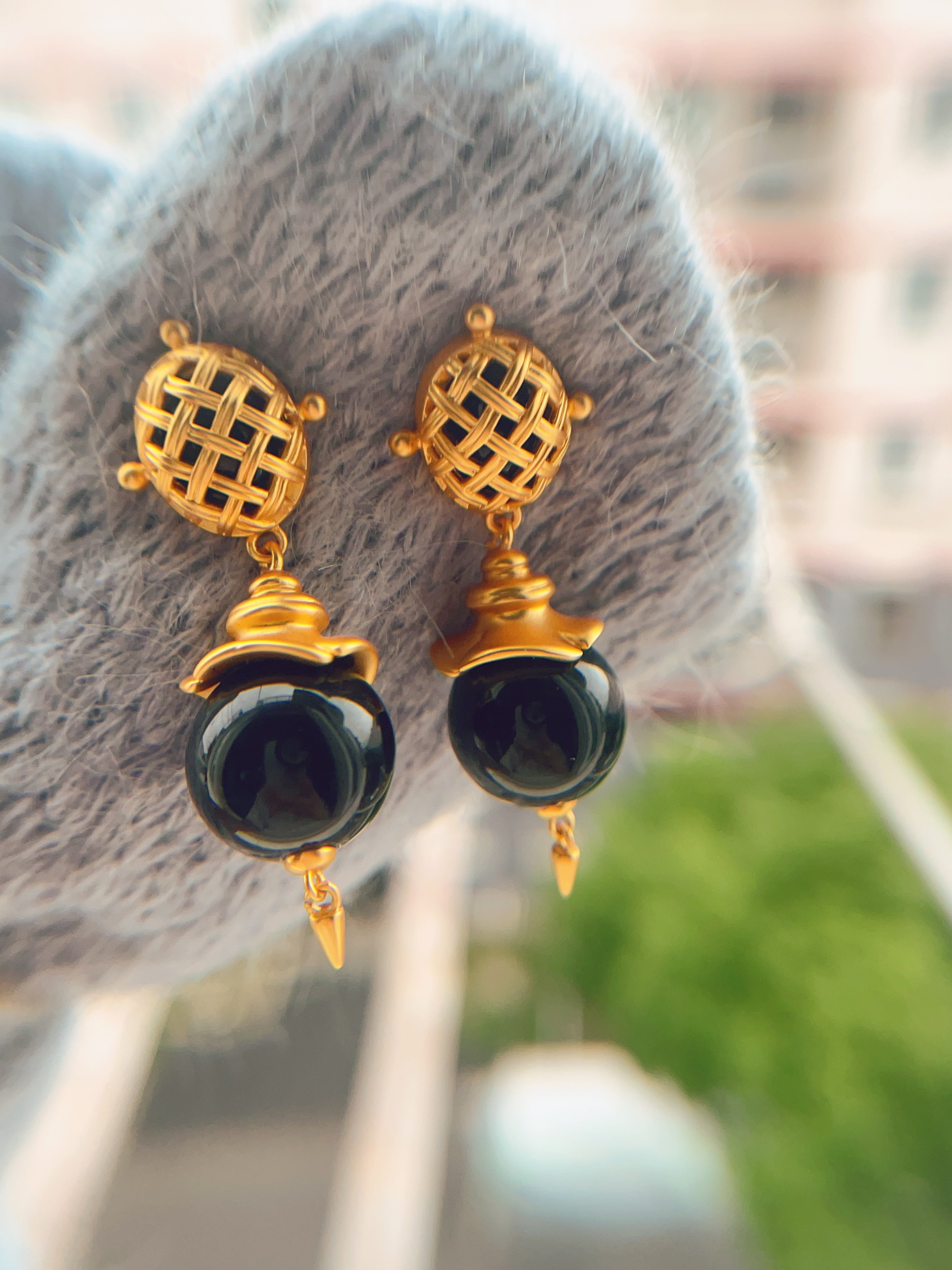 法式复古潮流百搭中古玛瑙耳环耳坠耳饰红玛瑙虎晴石时尚饰品女