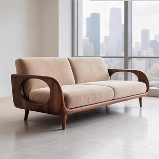 新中式实木沙发胡桃木客厅家具简约小户型单人三人位休闲布艺沙发