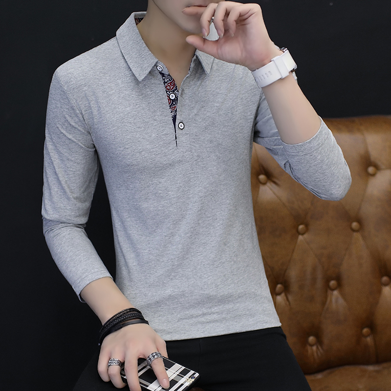 秋季全棉翻领长袖T恤打底衫