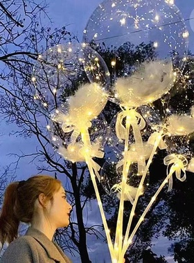 网红发光羽毛波波球气球夜市摆地摊透明生日节日装饰布置带灯道具