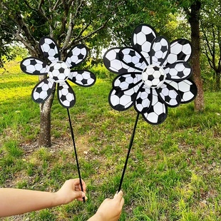 新款双层足球风车景区户外风车装扮幼儿园学校儿童运动会入场道具