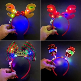 发光圣诞节发箍平安夜礼物圣诞老人雪人鹿角头箍节日派对装 饰摆摊