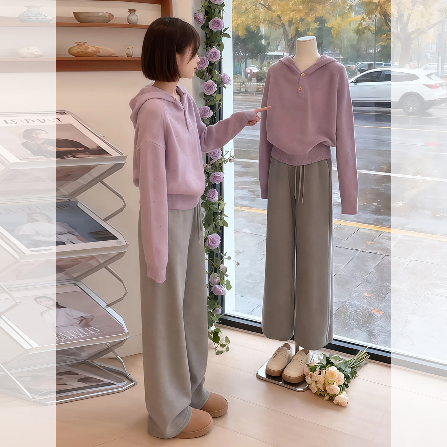 秋日巨好看的两件套ootd穿搭韩系女2025新款早秋季高级感卫衣套装