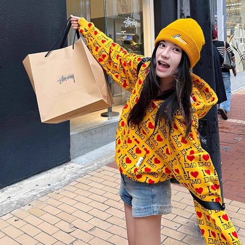 字母爱心印花长袖开衫卫衣女外套