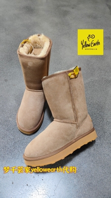 YellowEarth2025新款冬季女士羊皮毛一体中筒靴平底棉鞋雪地靴
