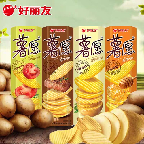 好丽友薯愿薯片104g*4盒非油炸不腻小零食番茄蜂蜜牛奶香烤原味