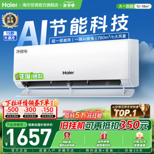 海尔空调净省电新一级大1匹挂机