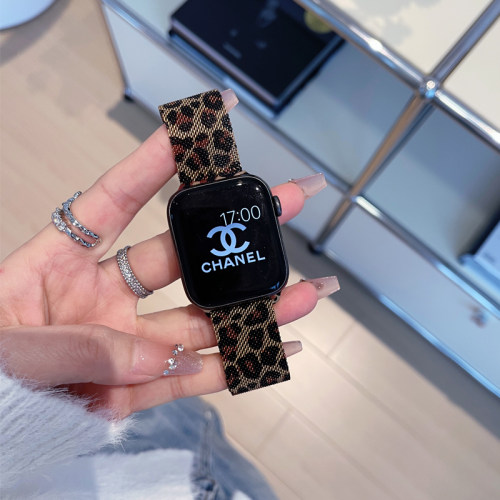适用iwatchS11豹纹米兰表带夏女