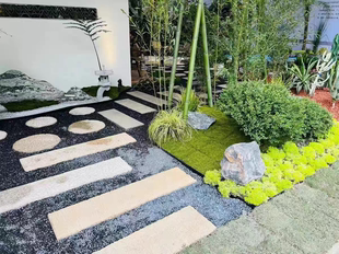 日式庭院枯山水飞石仿古圆汀步石踏步园林景观庭院条石板桥板台阶