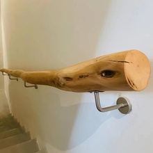 复古楼梯扶手实木栏杆护栏室内原木栏杆靠墙实木树枝复式楼道装饰