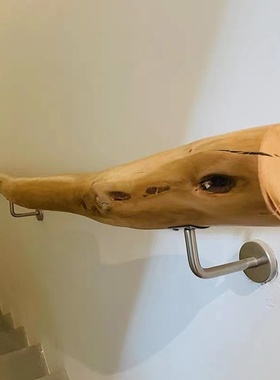 复古楼梯扶手实木栏杆护栏室内原木栏杆靠墙实木树枝复式楼道装饰