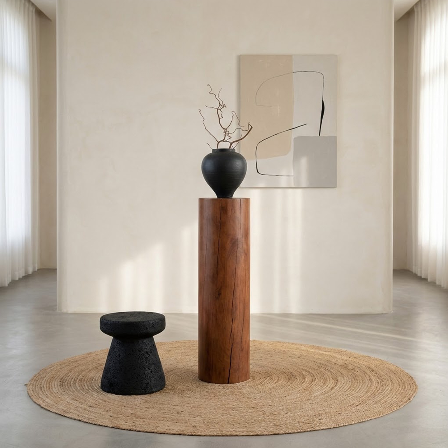 中古风侘寂风实木墩花架底座民宿沙发原木装饰品花器圆形柱子底座