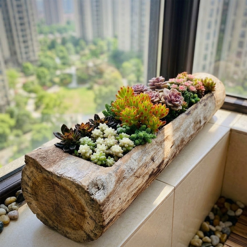 木头树桩多肉花盆轻奢高级感个性创意长方形家用大口径仙人球花箱