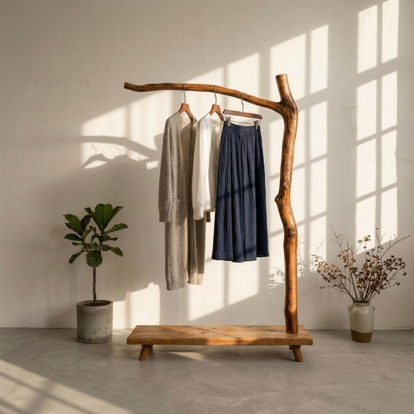 实木复古衣帽架天然树枝原木落地架服装店展示架民宿侘寂风陈列架图片
