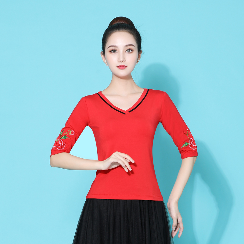 广场舞新款上衣短袖跳舞衣服女