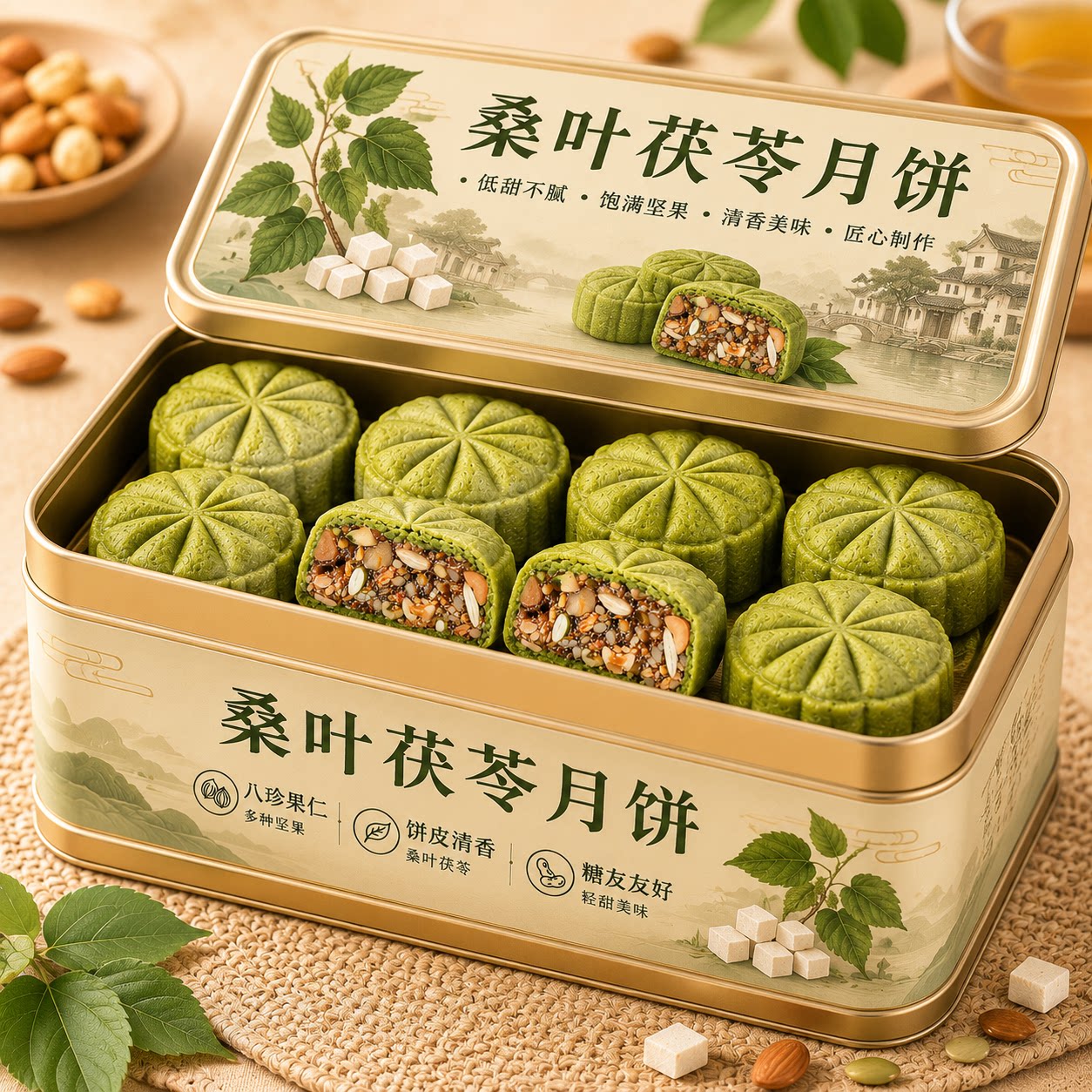 正宗桑叶茯苓八宝月饼老式五仁传统中式糕点心中秋节送礼散装团购图片
