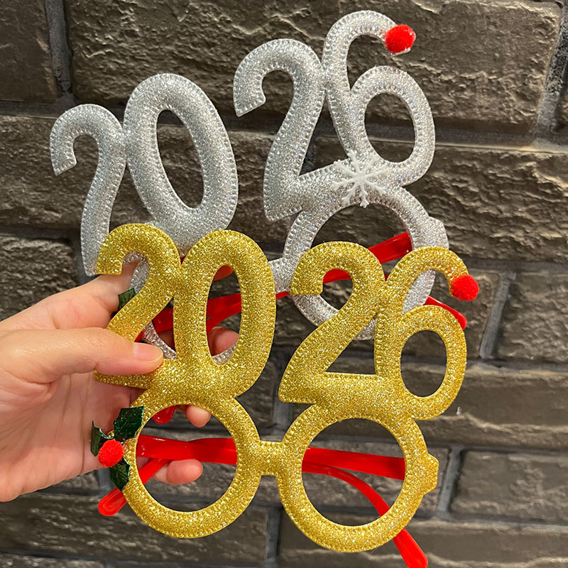 2026圣诞元旦眼镜创意数字搞怪眼镜圣诞节派对装饰新年拍照眼镜框