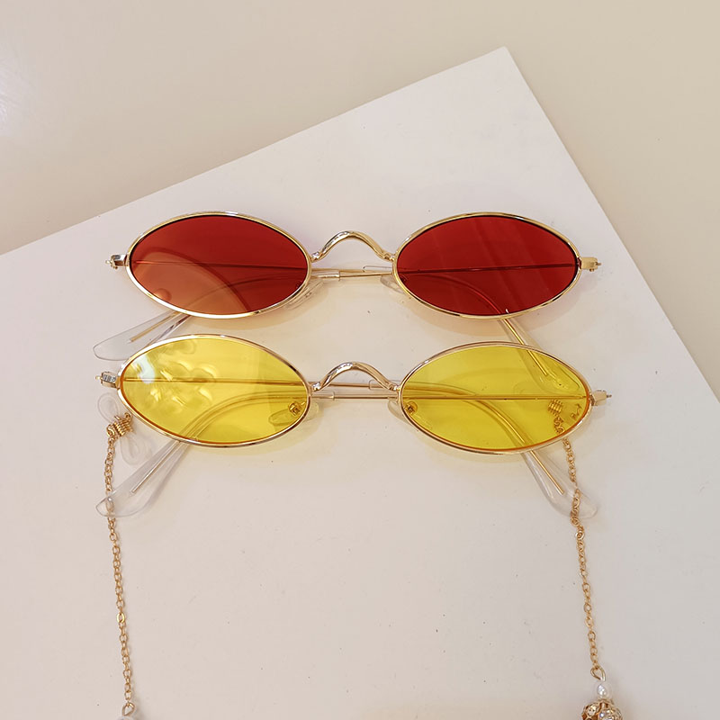 太阳镜走秀扁框嘻哈个性带链条