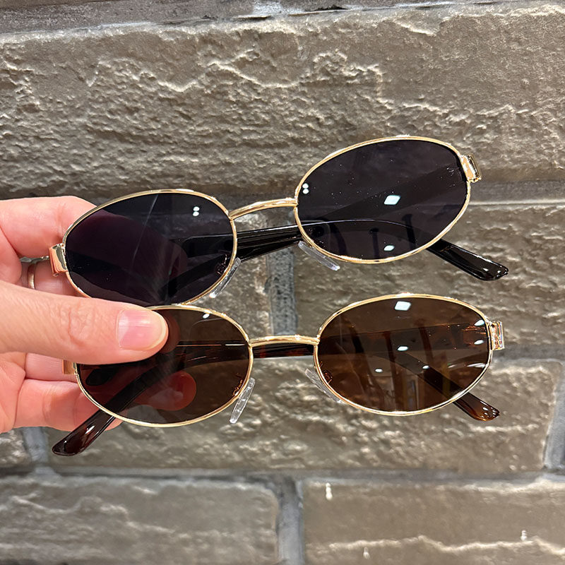 儿童金属椭圆小框太阳镜男童女童走秀街拍墨镜复古高级感太阳眼镜