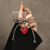 原创设计水钻红草莓灰水晶链条挂绳挂饰手机壳钥匙扣包包装 饰配件