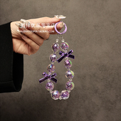 个性 创意紫蝴蝶结串珠手提链手腕短挂绳手机壳汽车钥匙扣包包挂件