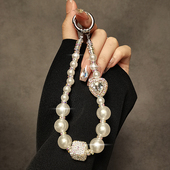 奢华高级感水钻珍珠手提链条手腕短挂绳带夹片手机壳钥匙包包挂件