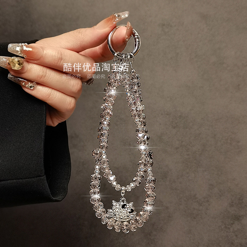 奢华高级感紫水晶双串珠手提链手腕短挂绳手机壳钥匙扣包包挂件潮