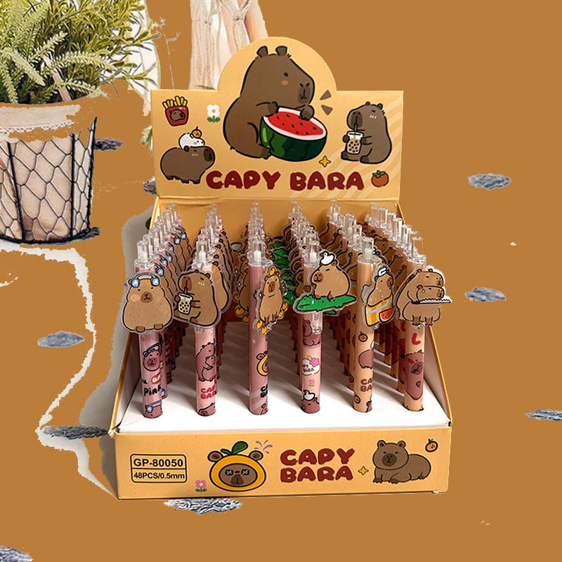 卡皮巴拉按动笔ins高颜值可爱卡通熊猫中性笔学生子弹头刷题黑笔