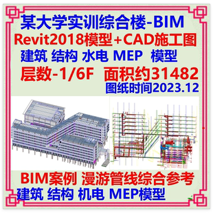 大学教学实训综合楼BIM三维模型Revit设计CAD施工图 建筑土建机电